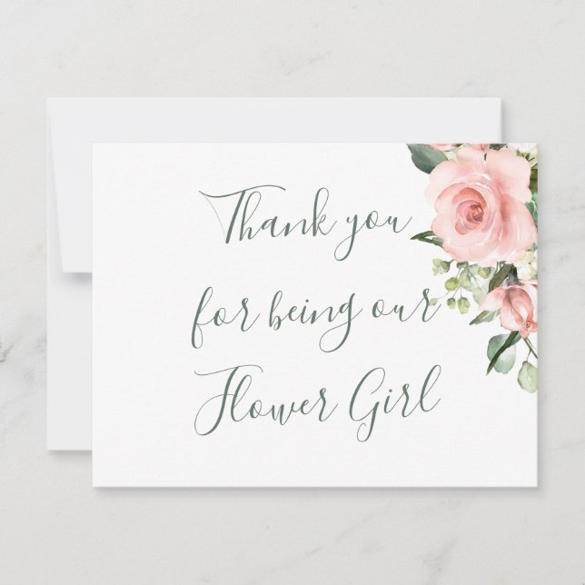 Roses, polka dot Flower Girl Thank You Card (Front)
