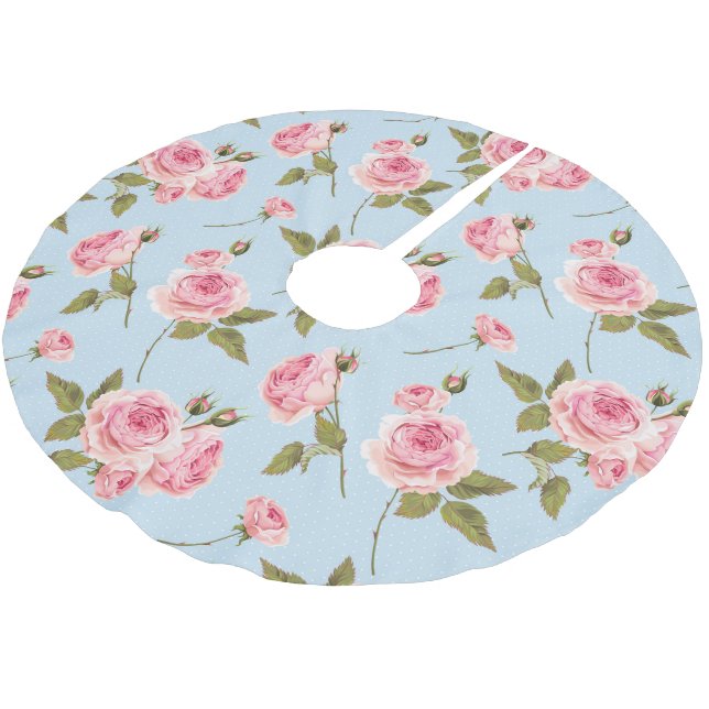Roses & Polka Dots Pattern Brushed Polyester Tree Skirt (Angled)