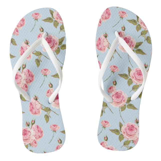 Roses & Polka Dots Pattern Flip Flops (Footbed)