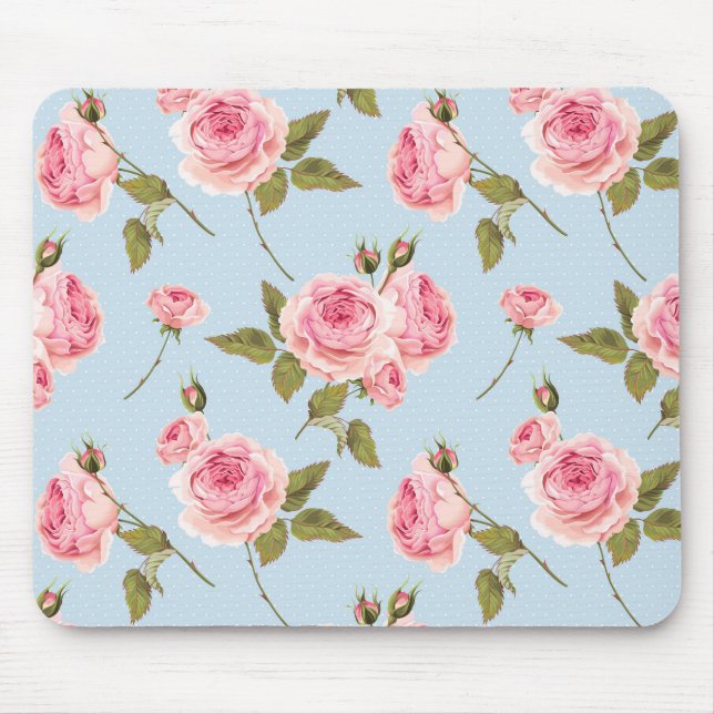Roses & Polka Dots Pattern Mouse Mat (Front)
