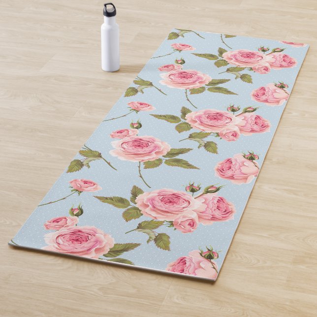 Roses & Polka Dots Pattern Yoga Mat (In Situ)