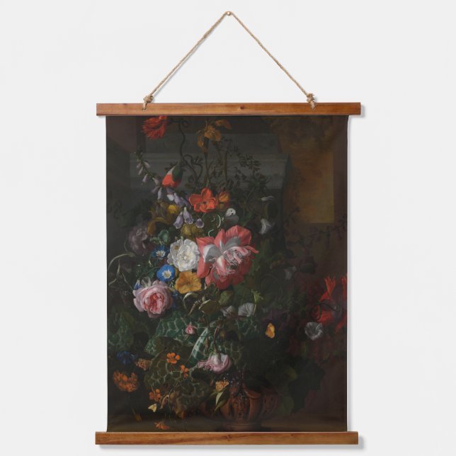 Roses Poppies and Other Flowers - Rachel Ruysch Hanging Tapestry (Front)