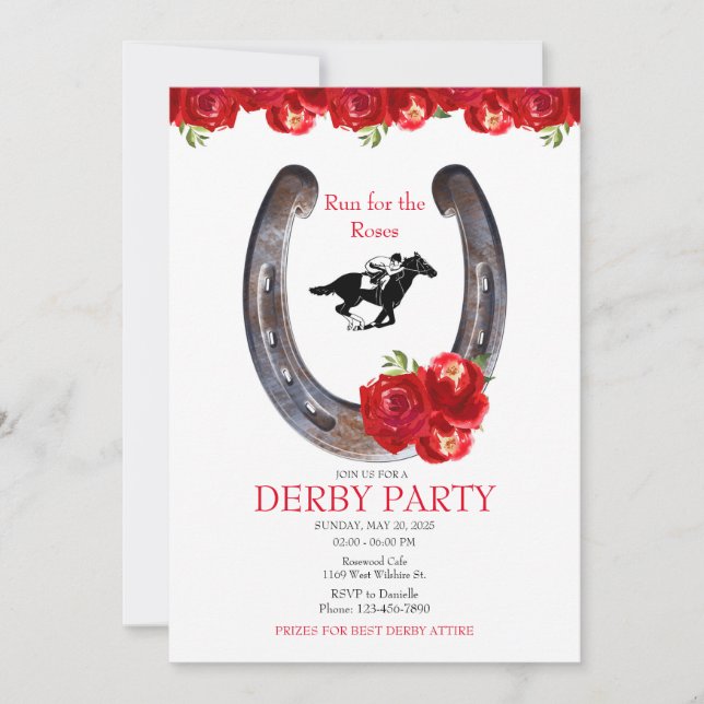 Roses Race Horse Derby Party  Invitation (Front)