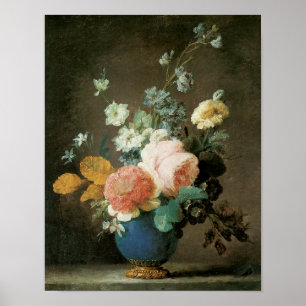 Roses, Ranunculus and Other Flowers in a Blue Vase Poster