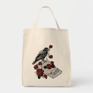 Roses, Ravens and Skull Tote Grocery Bag