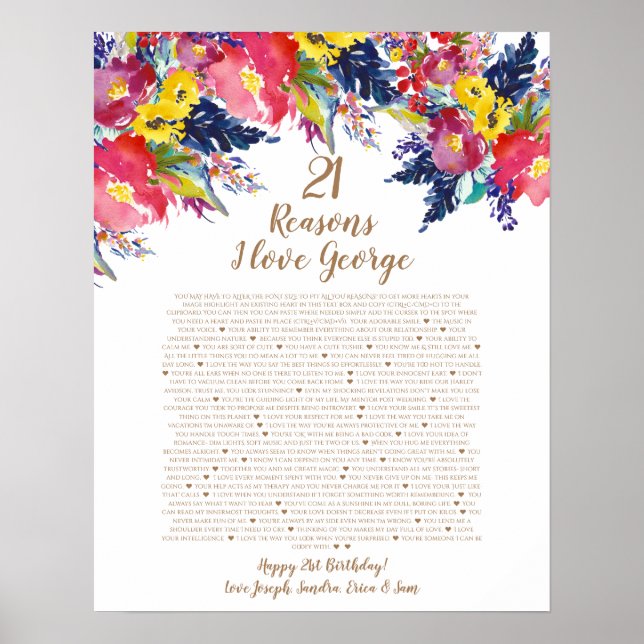 Roses reasons why I love you 21st birthday Poster (Front)
