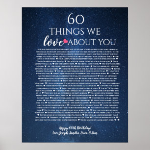 Roses reasons why we love you 60 things birthday poster
