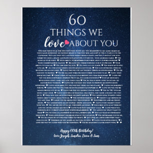 Roses reasons why we love you 60 things birthday poster
