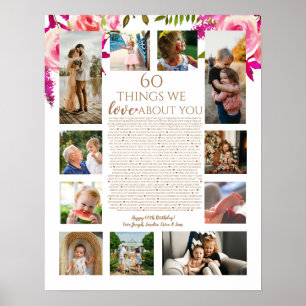 Roses reasons why we love you 60 things birthday poster