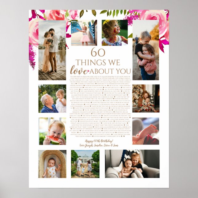 Roses reasons why we love you 60 things birthday poster (Front)