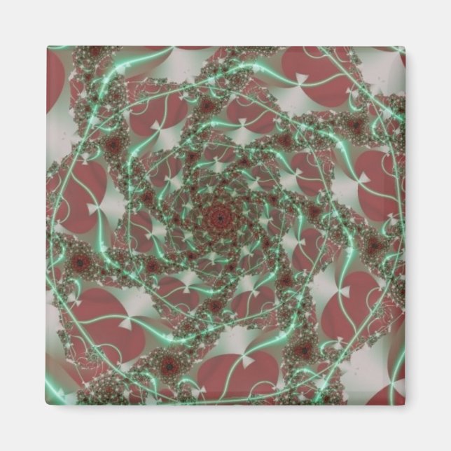 Roses | Red and Green Fractal Art Magnet (Front)