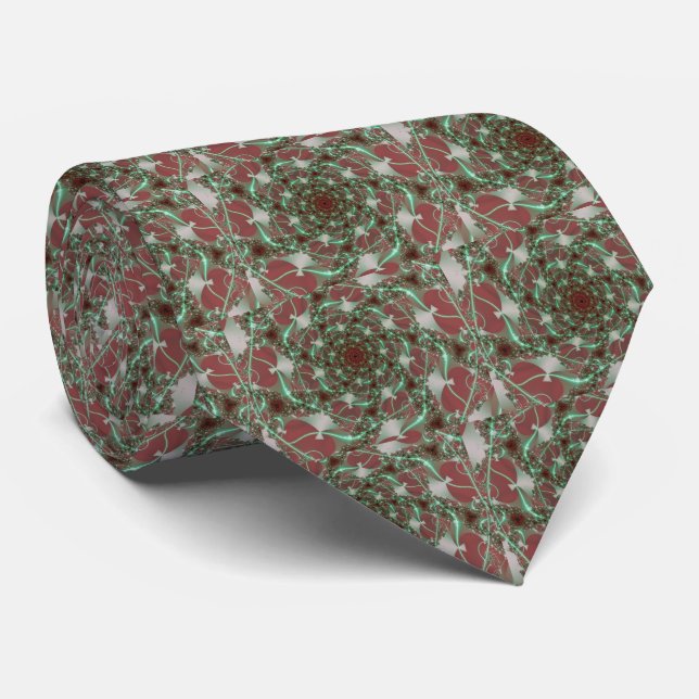 Roses | Red and Green Fractal Art Tie (Rolled)