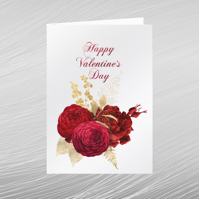 Roses Red Gold Bouquet Tickets Valentine Holiday Card (Creator Uploaded)