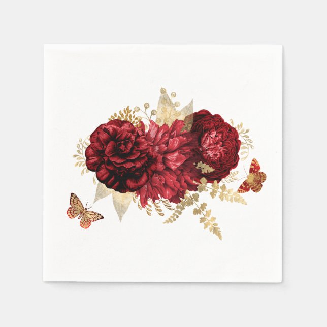 Roses Red Gold Floral Butterfly Napkin (Front)