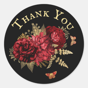 Roses Red Gold Floral Butterfly  Thank You Classic Round Sticker