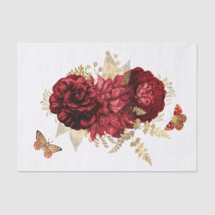 Roses Red Gold Floral Butterfly Tissue Paper