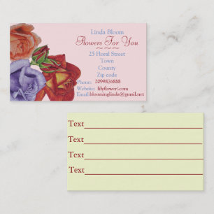 roses red peach blue flowers art gardener florist business card