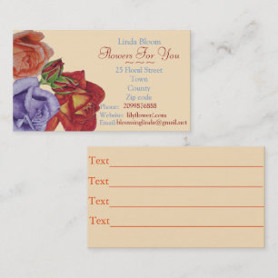 roses red peach blue flowers art gardener florist business card