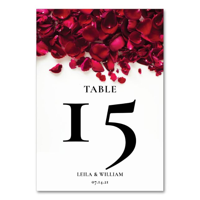 Roses red petals  Wedding Table Number (Front)