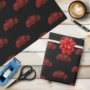 Roses Red White Black Wedding Wrapping Paper
