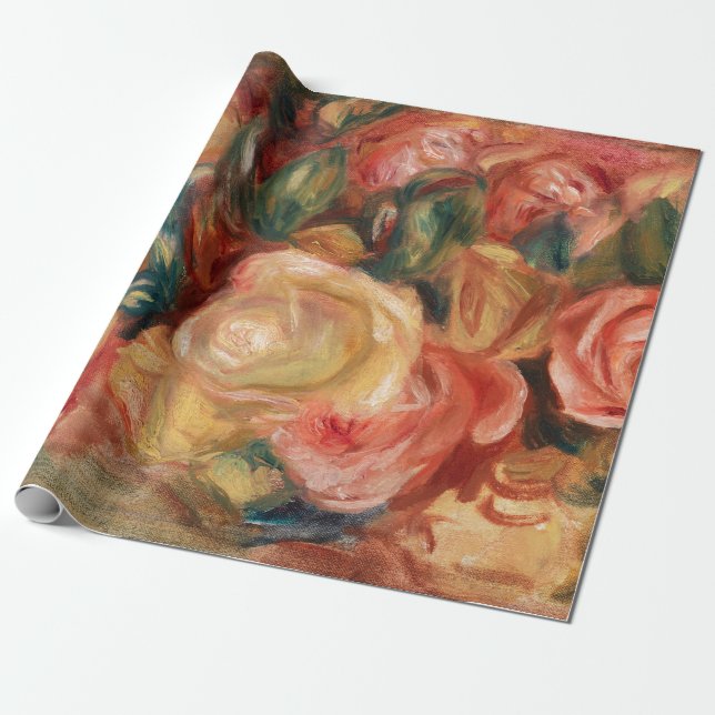 Roses - Renoir Impressionist Paint Wrapping Paper (Unrolled)