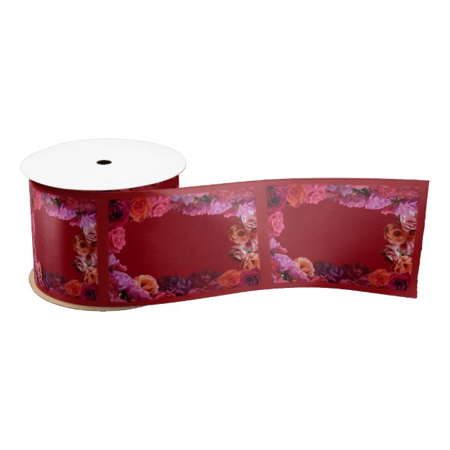 Roses Ribbon Customised Pink Rose Flower Ribbon Satin Ribbon (Spool)