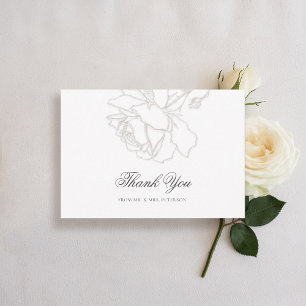 Roses Rich Ivory Black Tie Formal Classic Wedding Thank You Card