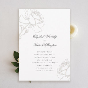 Roses Rich Ivory Minimalist Black Tie Wedding Invitation