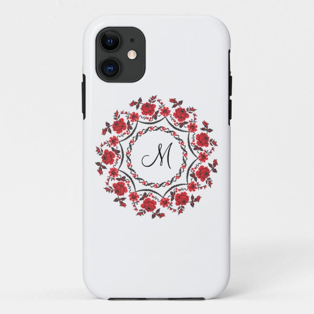 Roses ring Personalised Monogram Initial Case-Mate iPhone Case (Back)