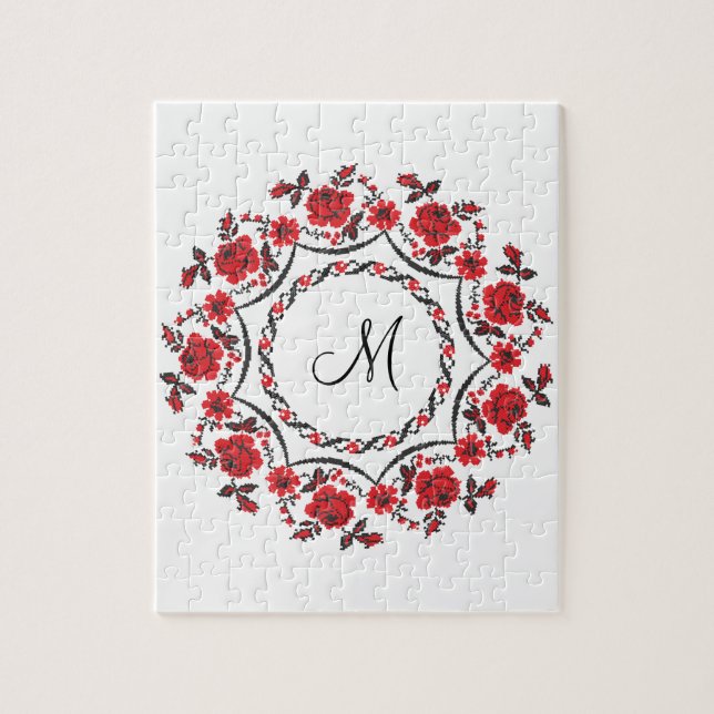Roses ring Personalised Monogram Initial Jigsaw Puzzle (Vertical)