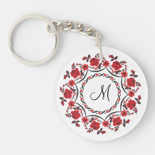 Roses ring Personalised Monogram Initial Key Ring (Front)