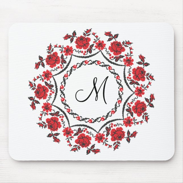 Roses ring Personalised Monogram Initial Mouse Mat (Front)