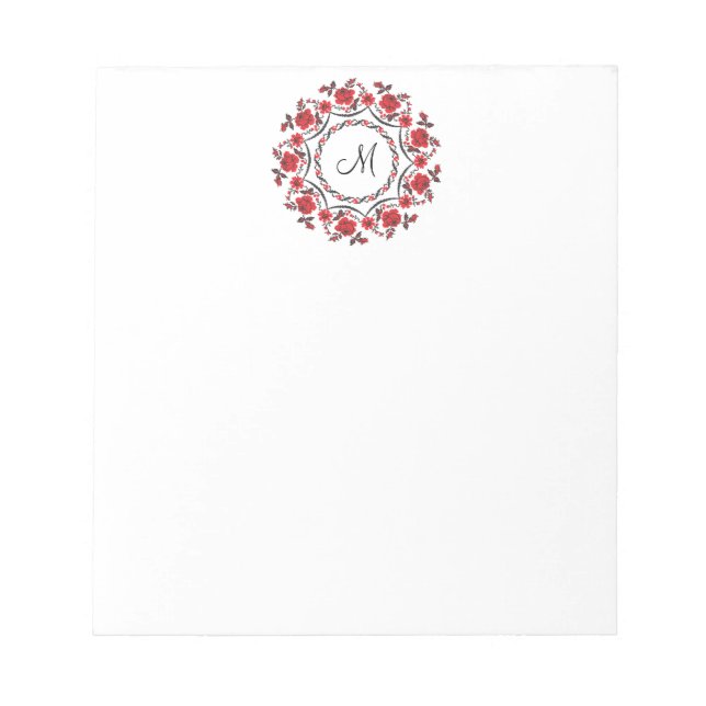 Roses ring Personalised Monogram Initial Notepad (Front)