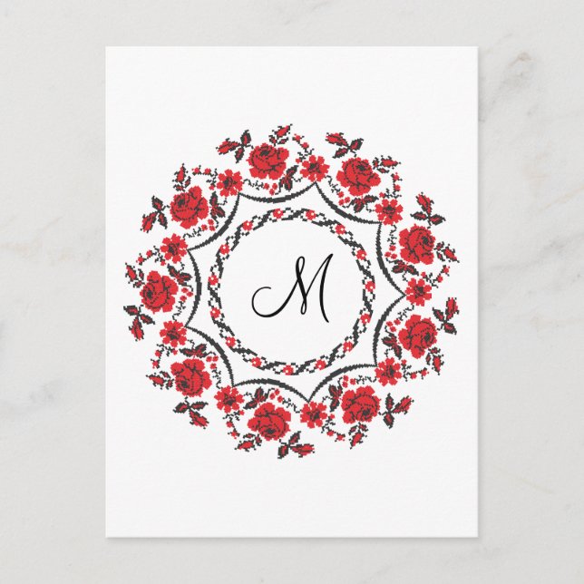 Roses ring Personalised Monogram Initial Postcard (Front)