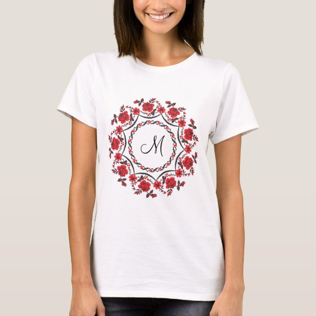Roses ring Personalised Monogram Initial T-Shirt (Front)