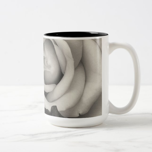 Roses romantic black and white floral photo Two-Tone coffee mug (Right)