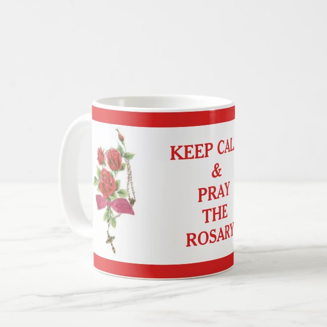 ROSES ROSARY KEEP CALM CRUCIFIX COFFEE MUG (Front Left)