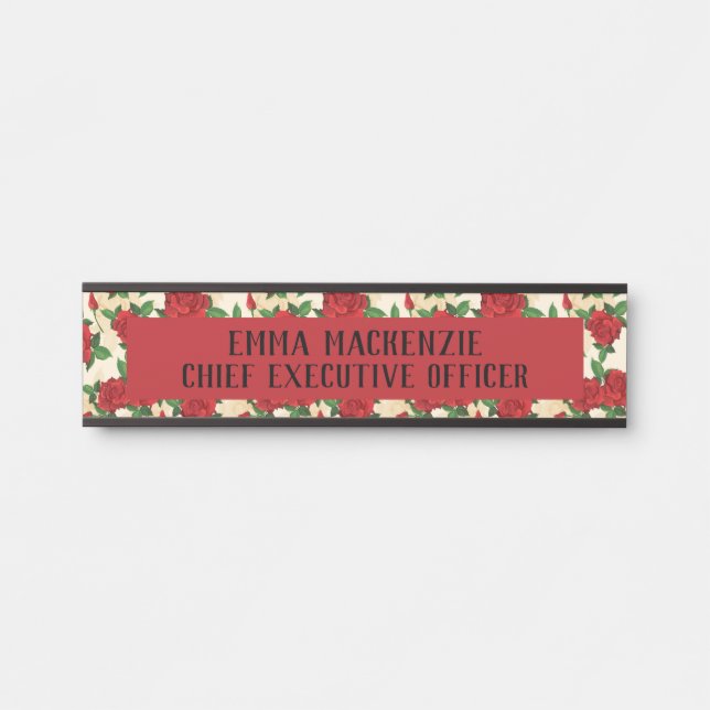 Roses Rose Elegant Office Name Plate Door Sign (Front)