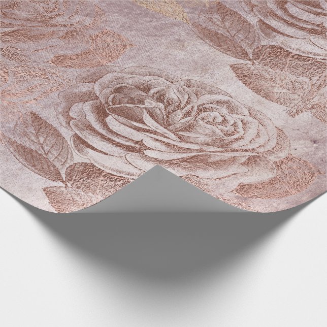 Roses Rose Gold Pastel Metallic Floral Delicate Wrapping Paper (Corner)