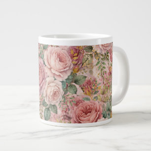 Roses Rustic Charm Dusty Rose Sage Green Gold Large Coffee Mug