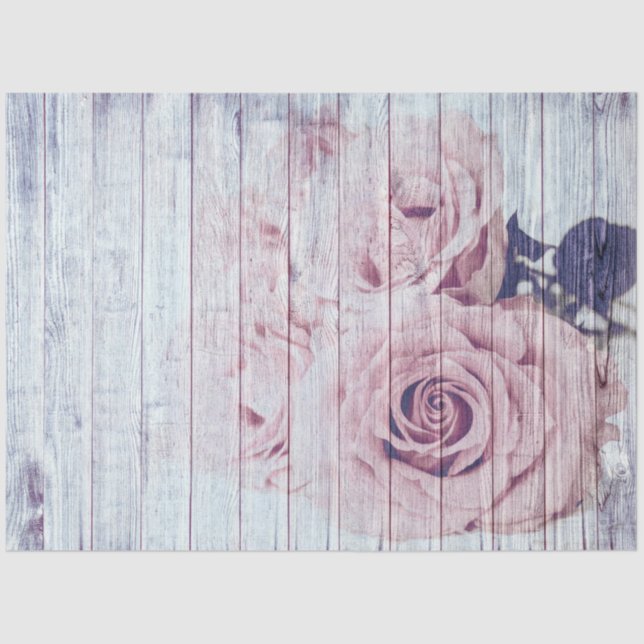 Roses Rustic White Wood Decoupage Tissue Paper (Front)