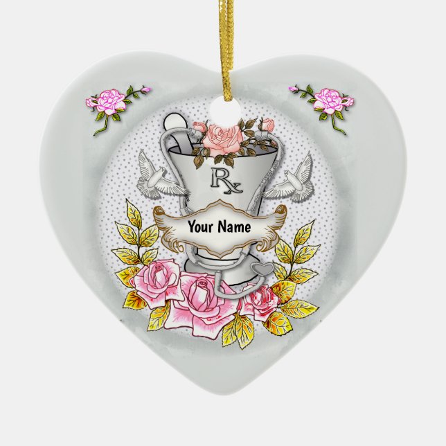 Roses RX Mortar Pestle Ceramic Tree Decoration (Front)