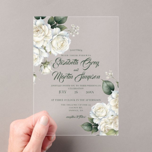 Roses Sage Floral Wedding Acrylic Invitations (Insitu (Handheld))