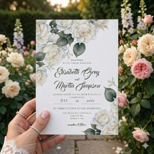 Roses Sage Floral Wedding Invitation