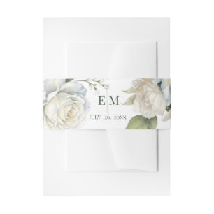 Roses Sage Floral Wedding Invitation Belly Band