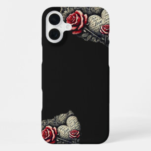 Roses & Script Hearts iPhone 16 Plus Case