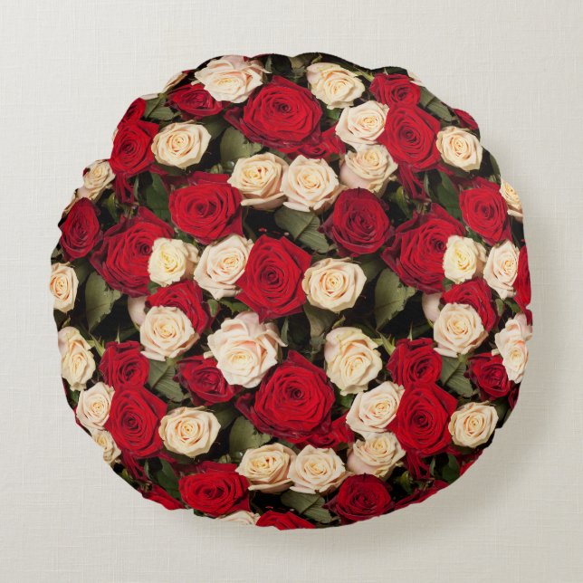 Roses, seamless, elegant background tile round cushion (Front)