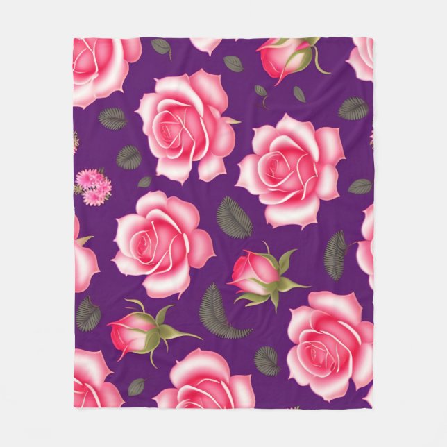 Roses Seamless Pattern Valentines Day Fleece Blank Blanket (Front)