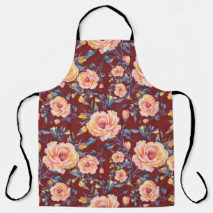 Roses, seamless, red background pattern apron