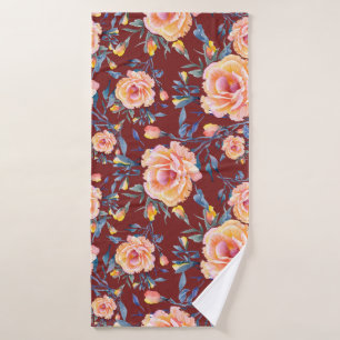 Roses, seamless, red background pattern bath towel